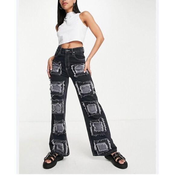 The Ragged Priest Dollz Kill Rubic Charcoal Distressed Square Baggy Jeans sz 30 - Picture 3 of 12